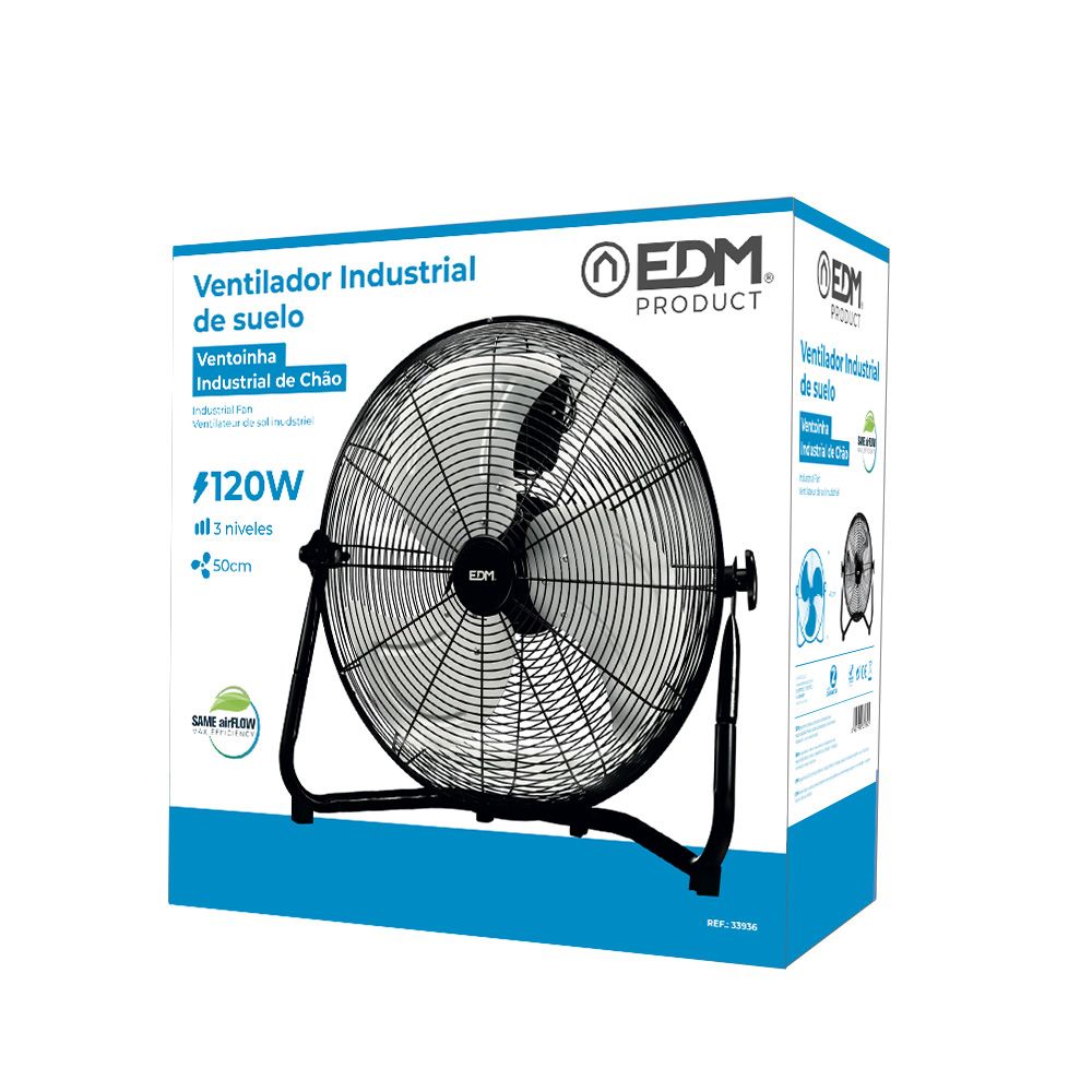 Ventilador industrial de suelo. color negro 120w, 64,9 db, aspas ø50 x 58 cm