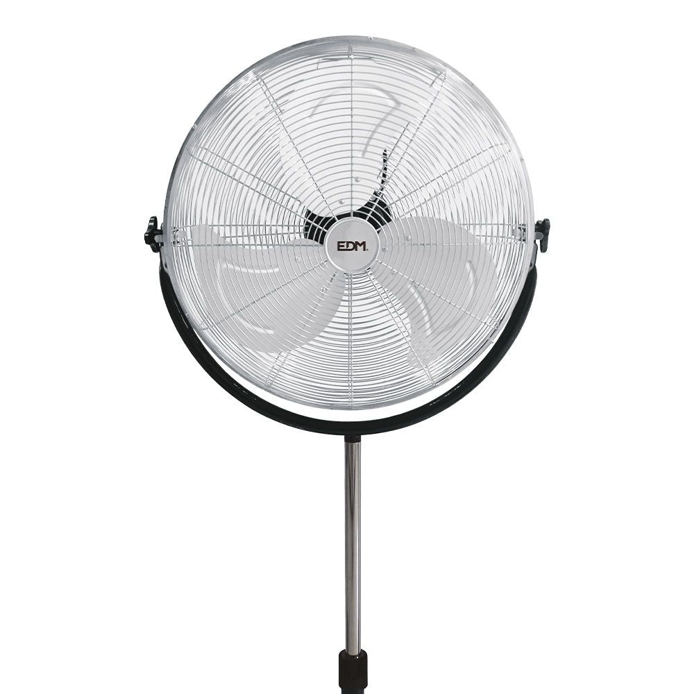 Ventilador de pie industrial base circular, cromado/negro, potencia 120 w, 64,9 db, aspas ø50 cm, altura regulable 118-148 cm