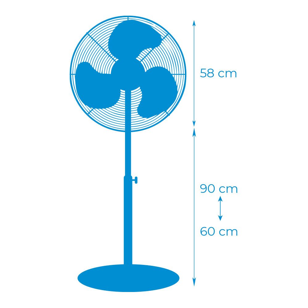 Ventilador de pie industrial base circular, cromado/negro, potencia 120 w, 64,9 db, aspas ø50 cm, altura regulable 118-148 cm