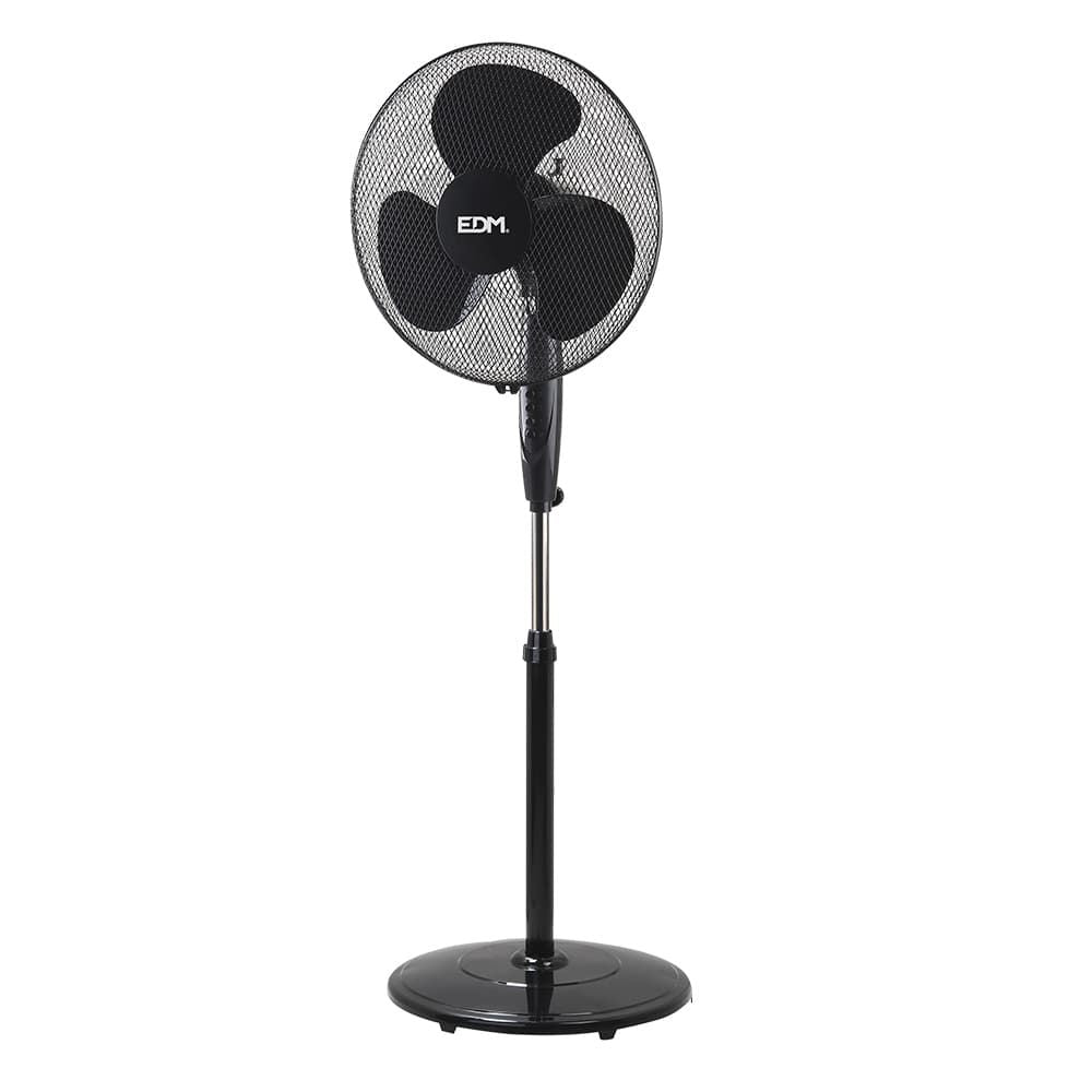Ventilador de pie base circular, negro, potencia 45 w, 55,6 db, aspas ø40 cm, altura regulable 110-130 cm