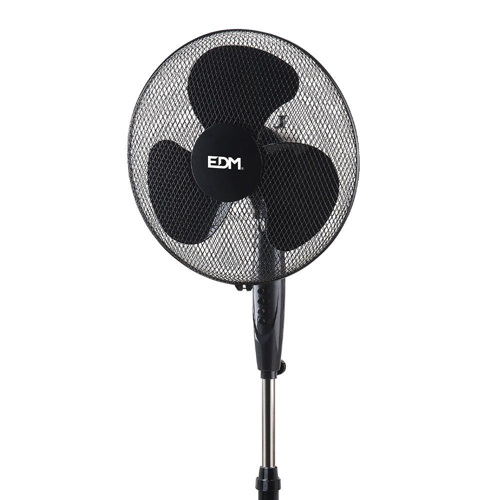 Ventilador de pie base circular, negro, potencia 45 w, 55,6 db, aspas ø40 cm, altura regulable 110-130 cm