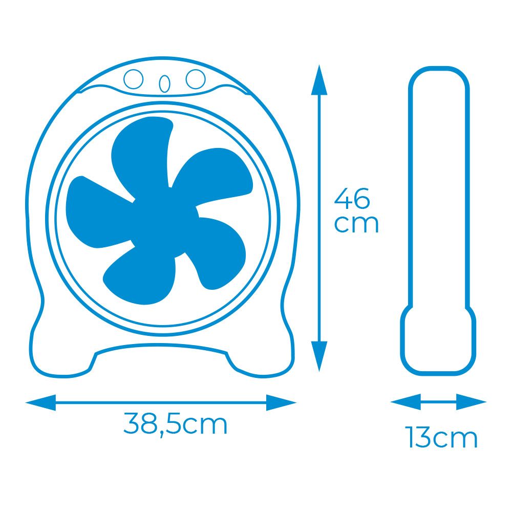 Ventilador box fan, blanco/gris, potencia 45 w, 60db, aspas ø30,5 cm 38,5 x 13 x 46 cm