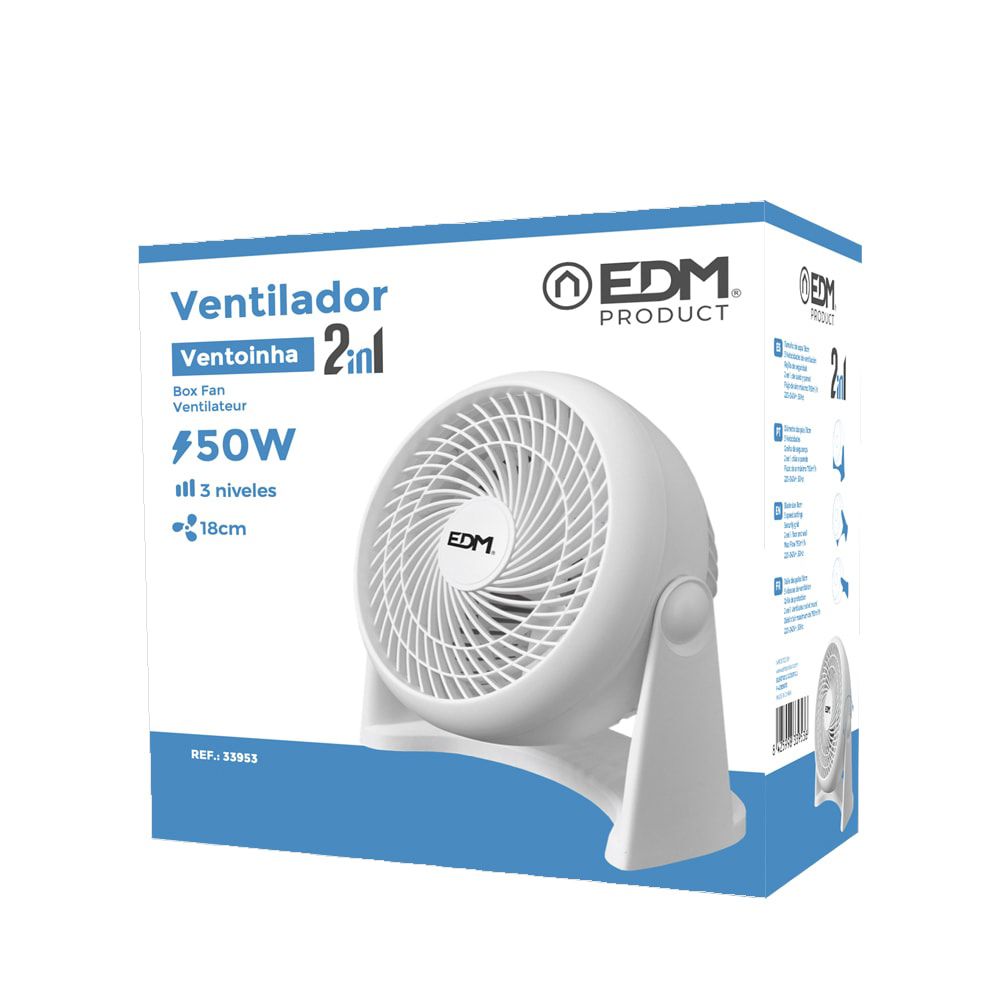 Ventilador 2 en 1 (suelo y pared), blanco, potencia 50 w, 55,65 db, aspas ø18 cm 26,5 x 15,5 x 27,7 cm