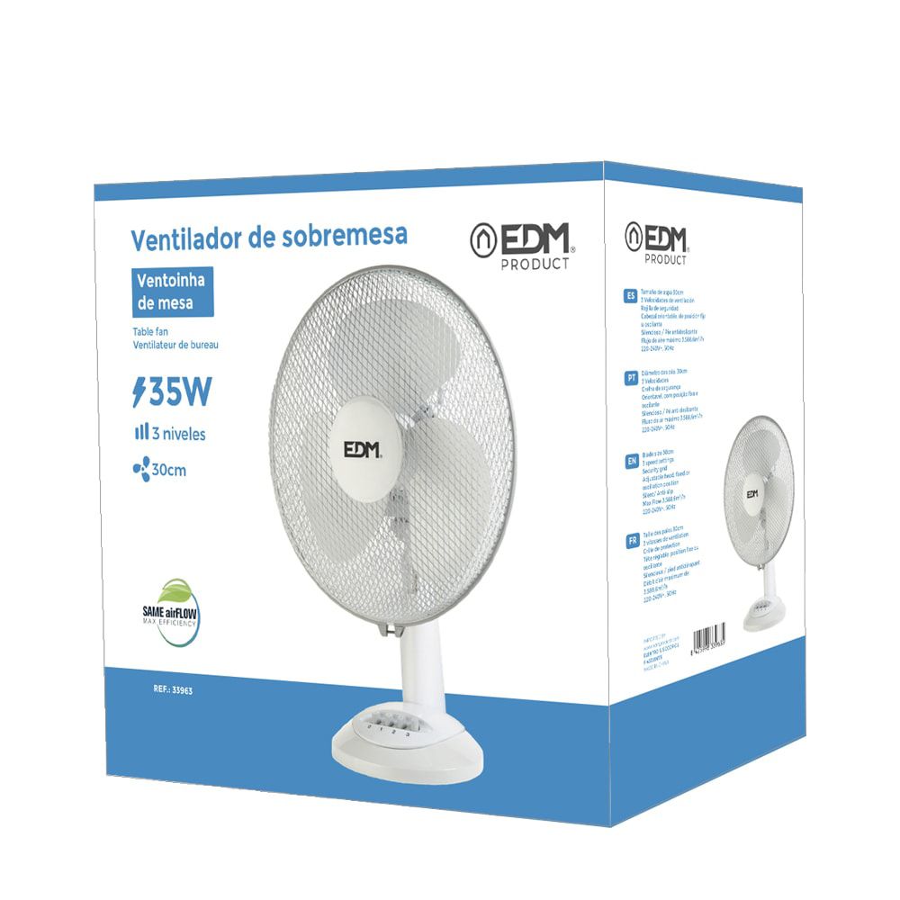 Ventilador de sobremesa blanco: 35w, 53,4 db, aspas: ø30 x 48 cm