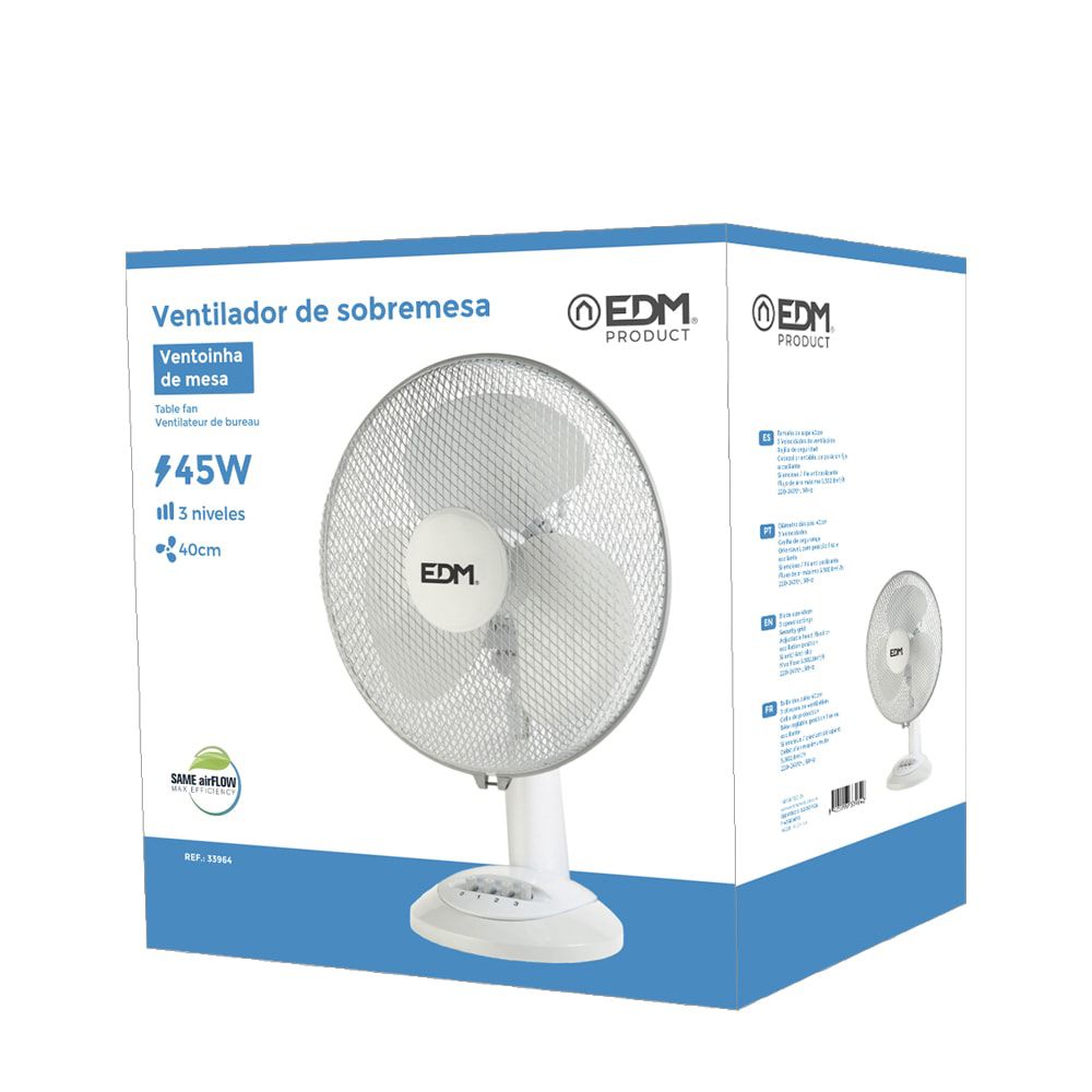 Ventilador de sobremesa blanco: 45w, 54,14 db, aspas: ø40 x 61 cm