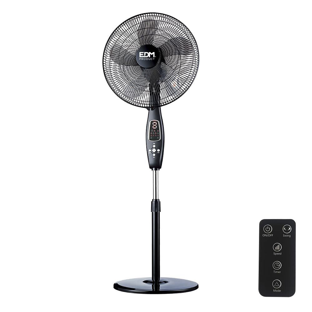 Ventilador de pie mando a distancia, negro, potencia 60 w, 62,9 db, aspas ø40 cm, altura regulable 110-130 cm
