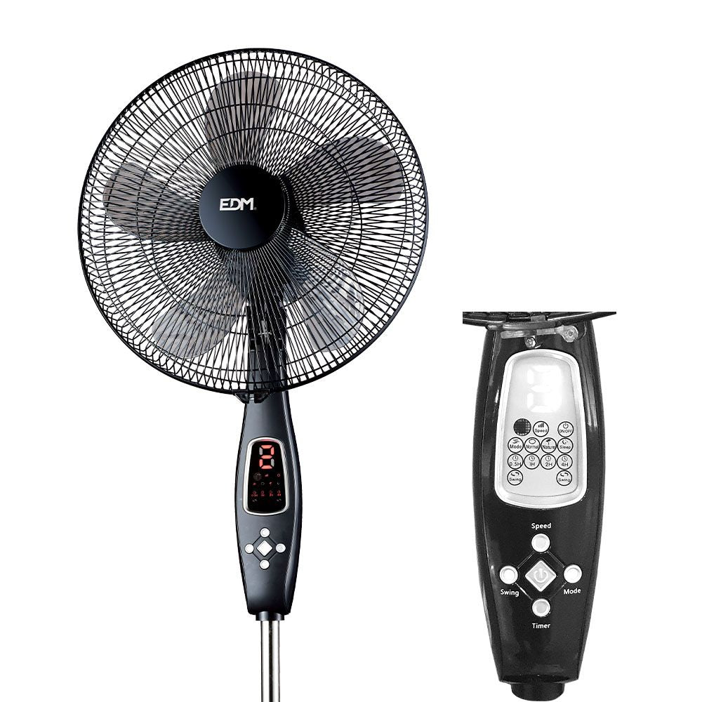 Ventilador de pie mando a distancia, negro, potencia 60 w, 62,9 db, aspas ø40 cm, altura regulable 110-130 cm