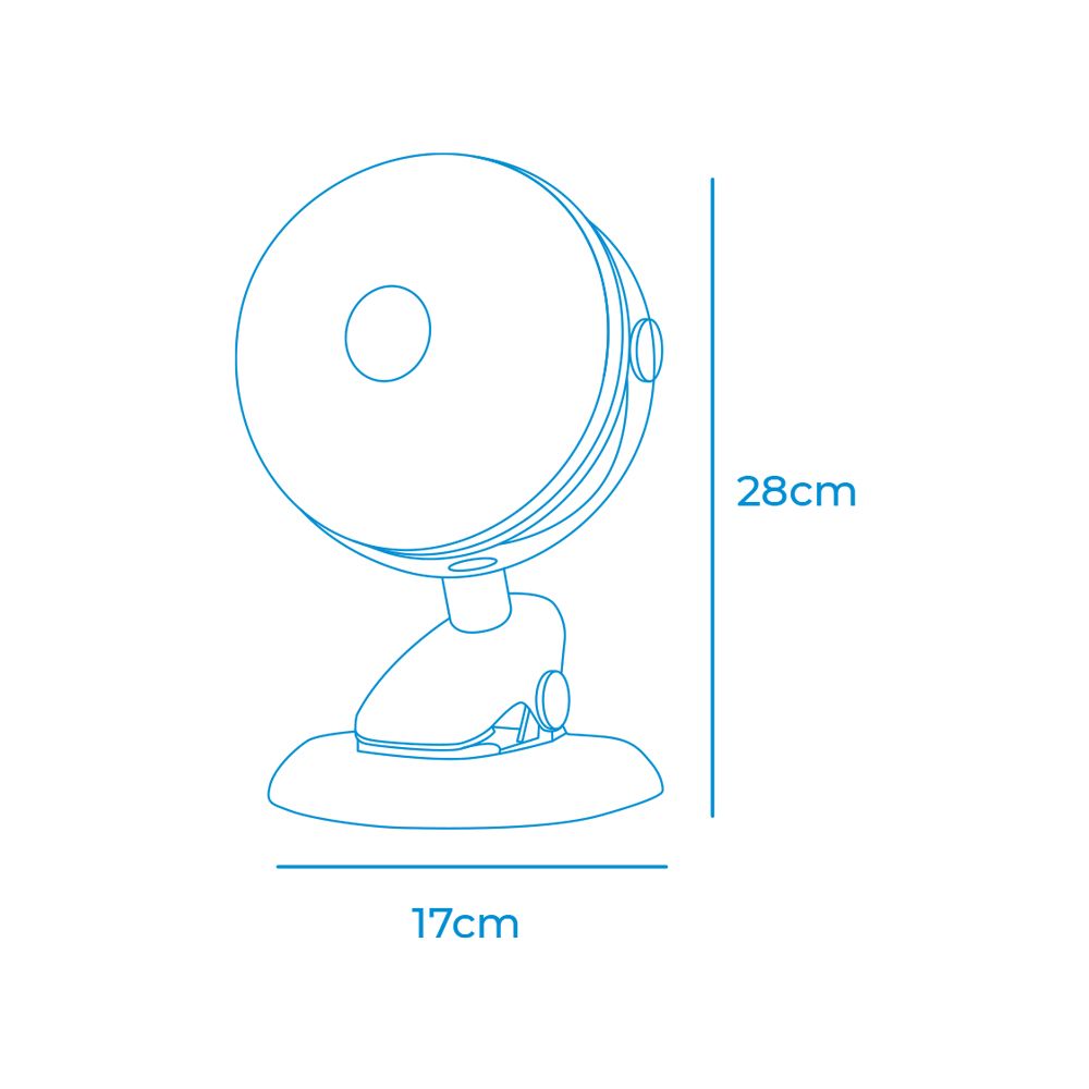 Ventilador mini recargable con pinza y base, 3 w, 31,6 db, ø17 x 18 x 28 cm