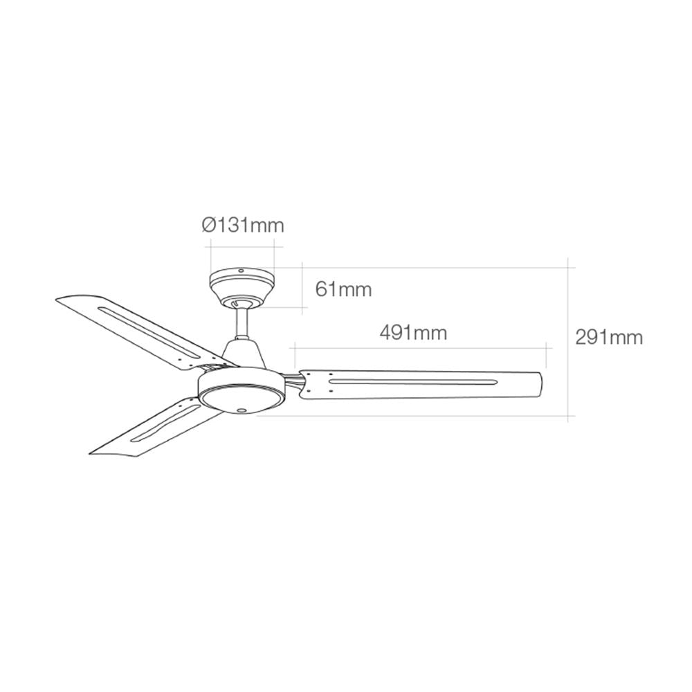 Ventilador de techo modelo mini industrial. color blanco potencia: 60w aspas: ø120cm con controlador de pared edm