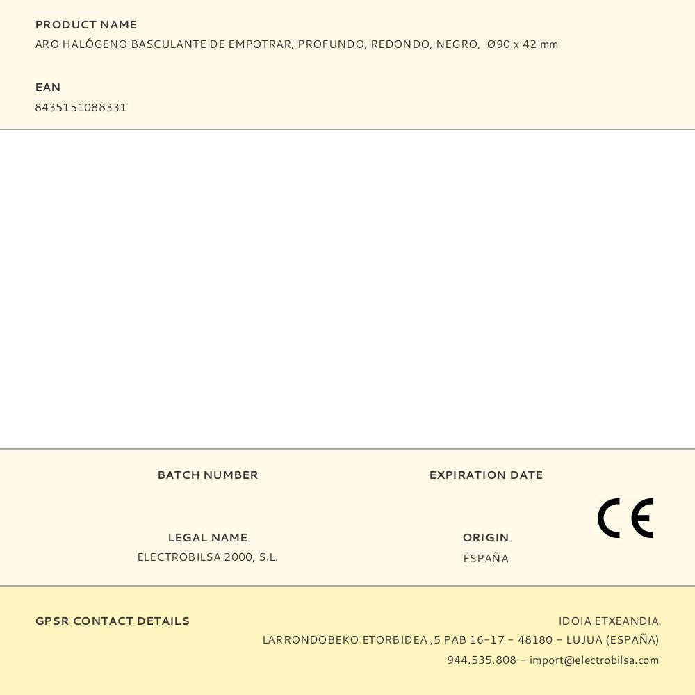 Aro halógeno basculante de empotrar, profundo, redondo, negro, ø90 x 42 mm