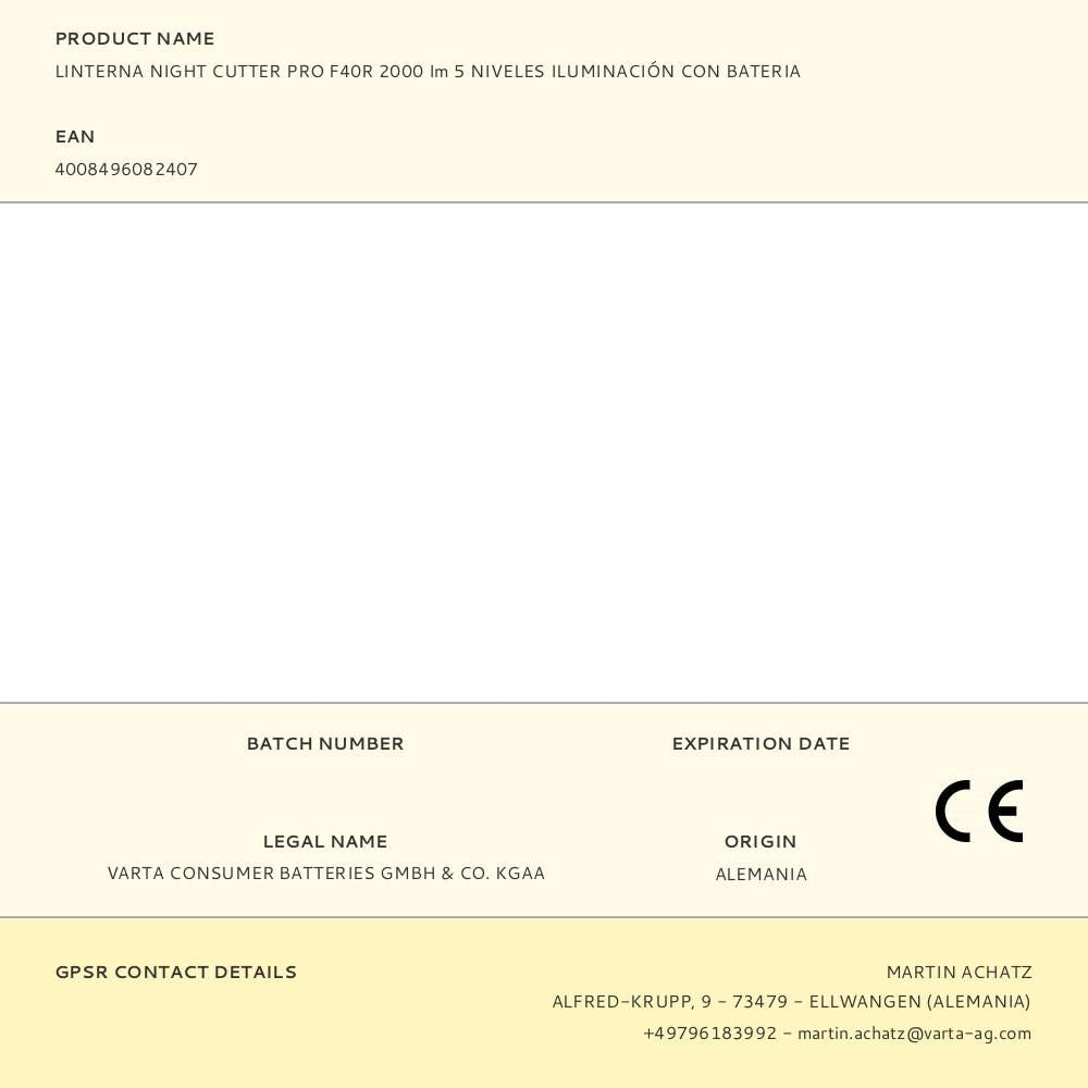 Linterna night cutter pro f40r 2000 im 5 niveles iluminación con bateria