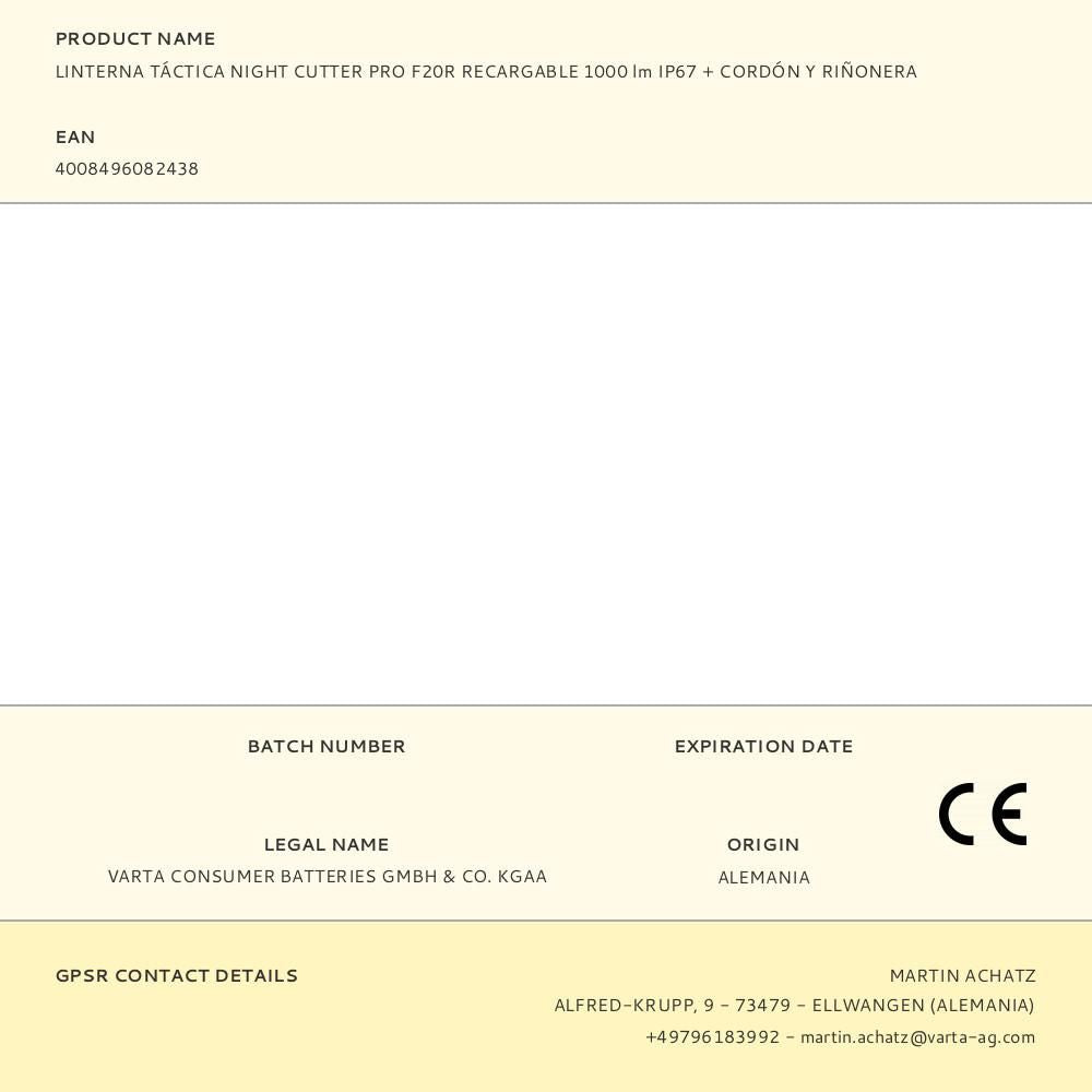 Linterna táctica night cutter pro f20r recargable 1000 lm ip67 + cordón y riñonera