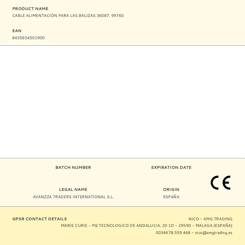 Cable alimentación continua para las balizas 36087, 99760, 36053,36218