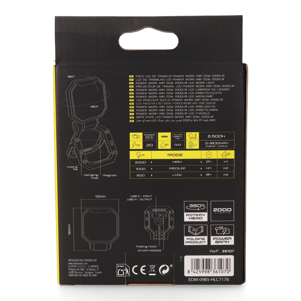 Foco led de trabajo power work am1 20 w 2.000 lm 3 en 1