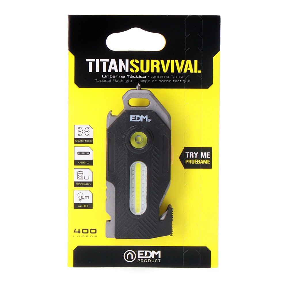 Linterna de seguridad 6 en 1 titan survival, 2 leds, 400 lm, 7+2,5 w - 39 x 21 x 92 mm