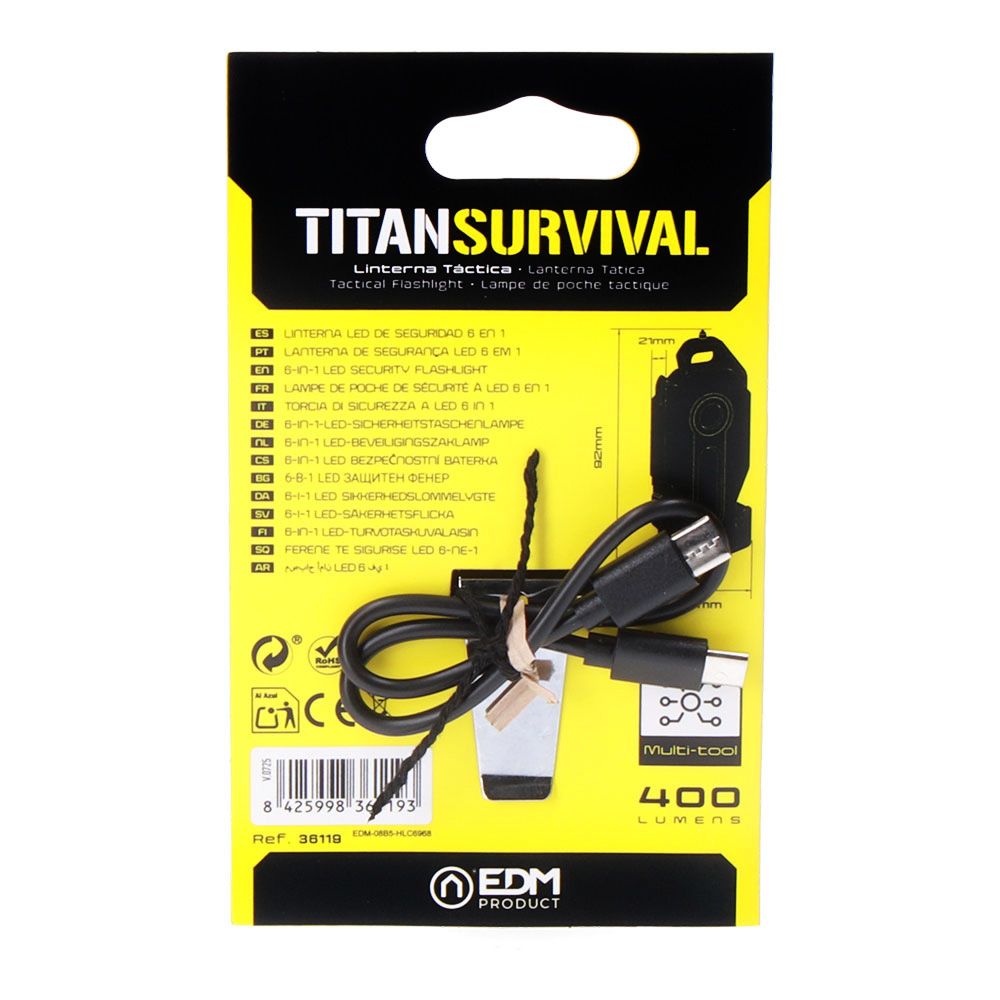 Linterna de seguridad 6 en 1 titan survival, 2 leds, 400 lm, 7+2,5 w - 39 x 21 x 92 mm