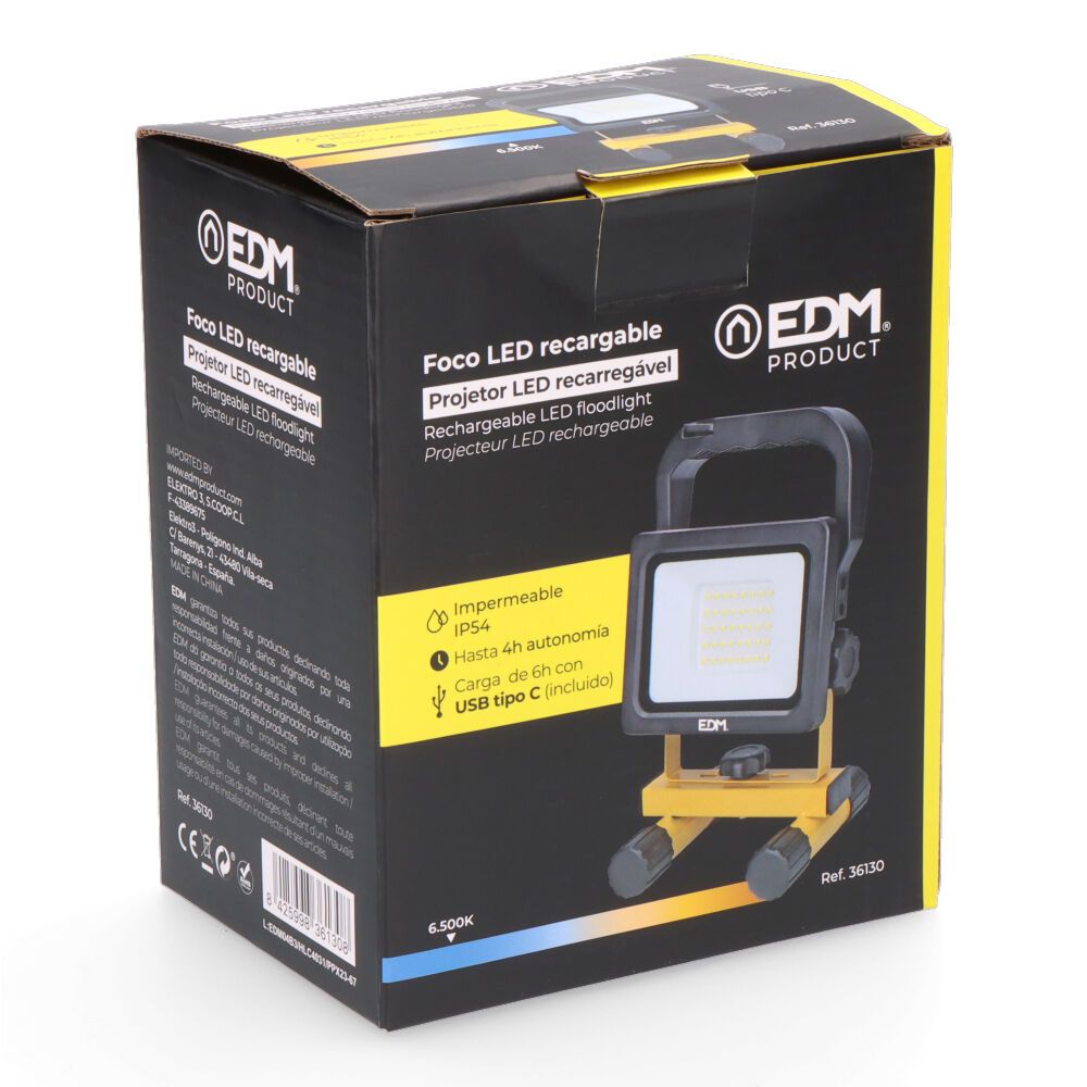 Foco led recargable 20 w 2000 lm 6500 k