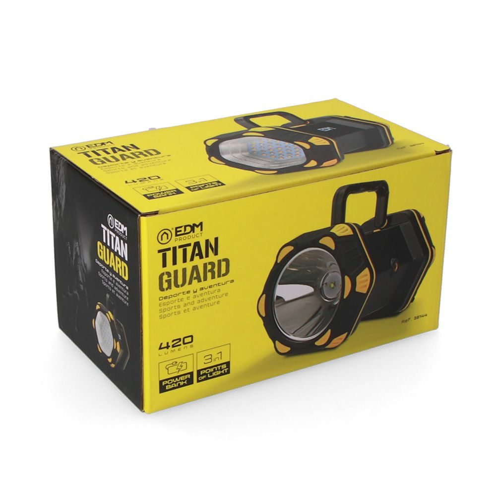 Linterna led de mano titan guard, recargable, 3 puntos de luz