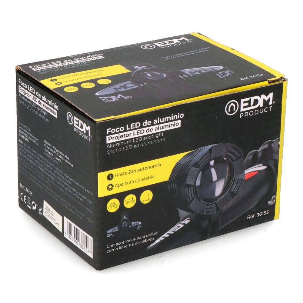 Foco led de aluminio recargable 180 lm, 50 lm, flash. función frontal / bicicleta