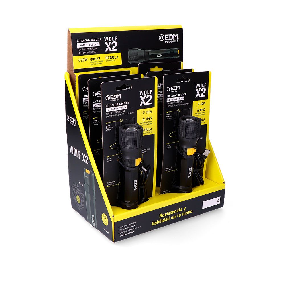 Linterna led táctica wolf x2 recargable 1500 lm / 450 lm, ip67 - ø4,0 x 17,8 cm