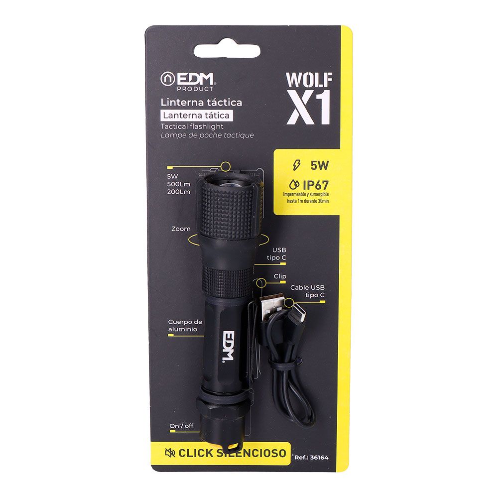 Linterna led táctica wolf x1 recargable 550 lm / 200 lm ip67 ø3,2 x 13,9 cm