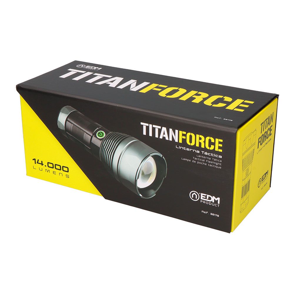 Linterna led táctica titanforce recargable 14.000 lm 6500 k 150 w ip44 + cordón