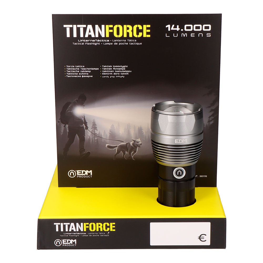 Linterna led táctica titanforce recargable 14.000 lm 6500 k 150 w ip44 + cordón