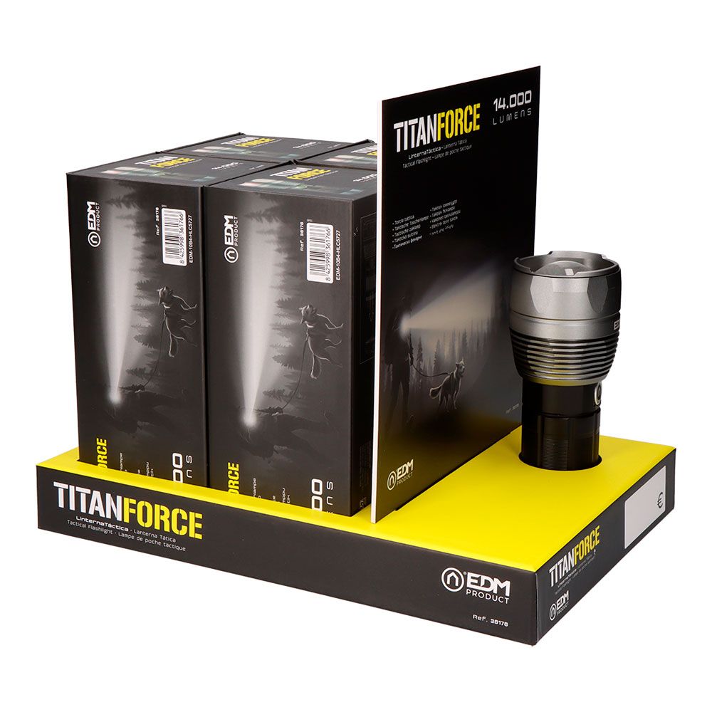 Linterna led táctica titanforce recargable 14.000 lm 6500 k 150 w ip44 + cordón