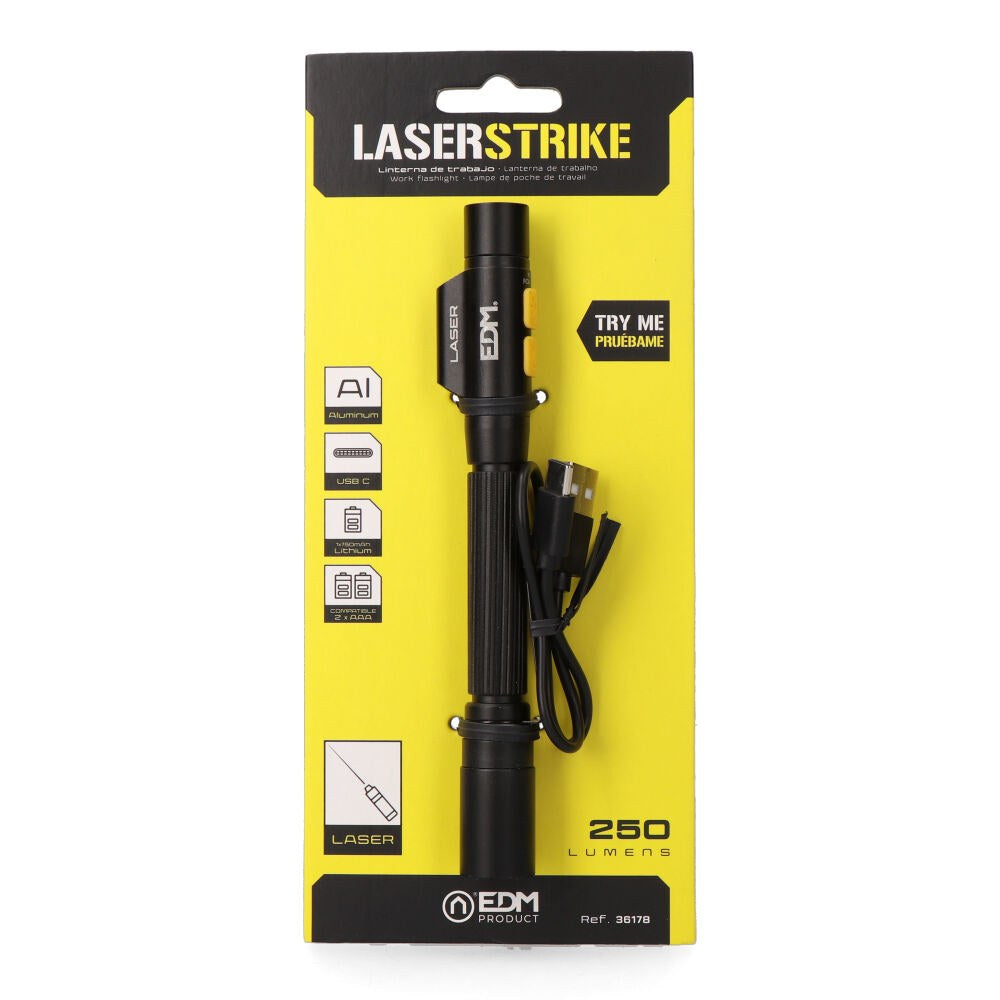 Linterna led/puntero laserstrike, tipo pluma, recargable, 250 lm