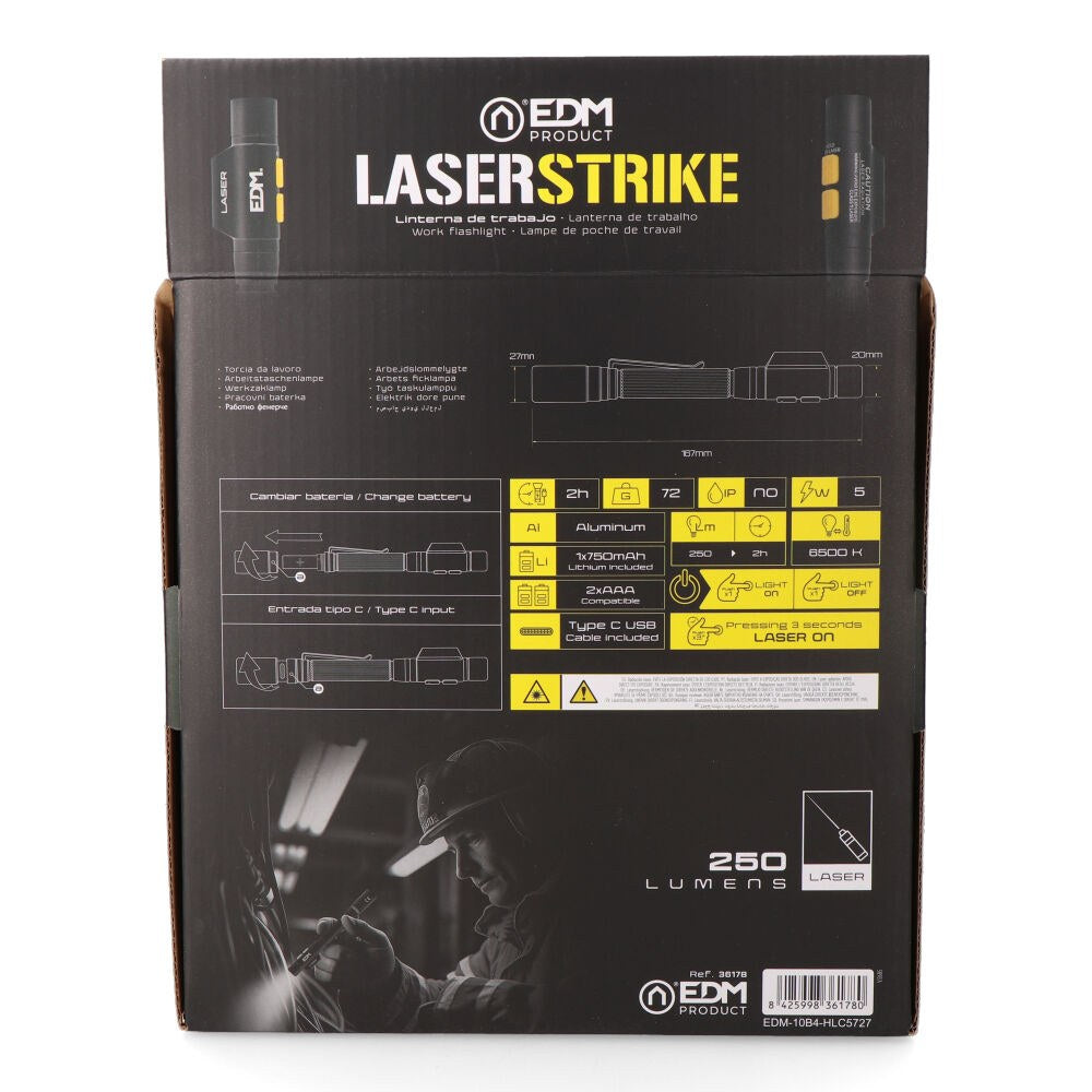 Linterna led/puntero laserstrike, tipo pluma, recargable, 250 lm