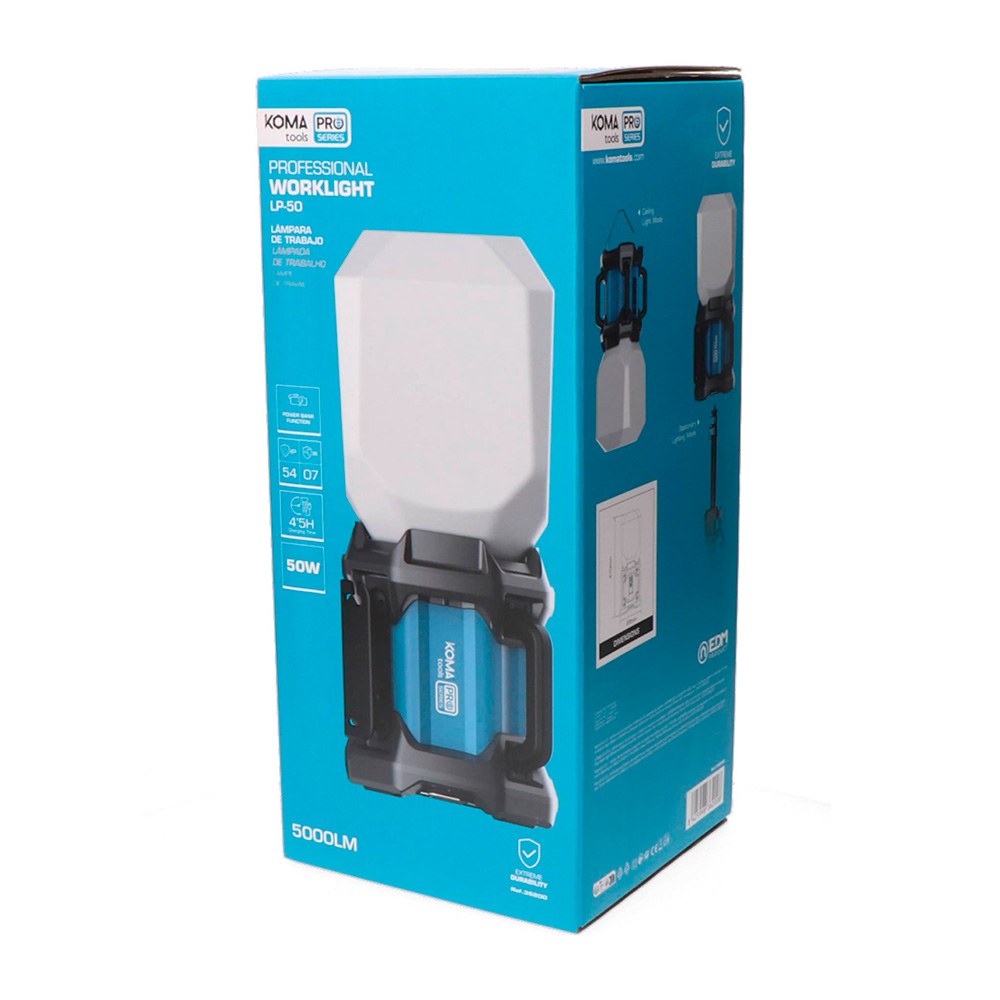 Lámpara led cob profesional de trabajo lp-50 recargable, 50 w, 5000 lm, 4500 mah, 205 x 205 x 470 mm