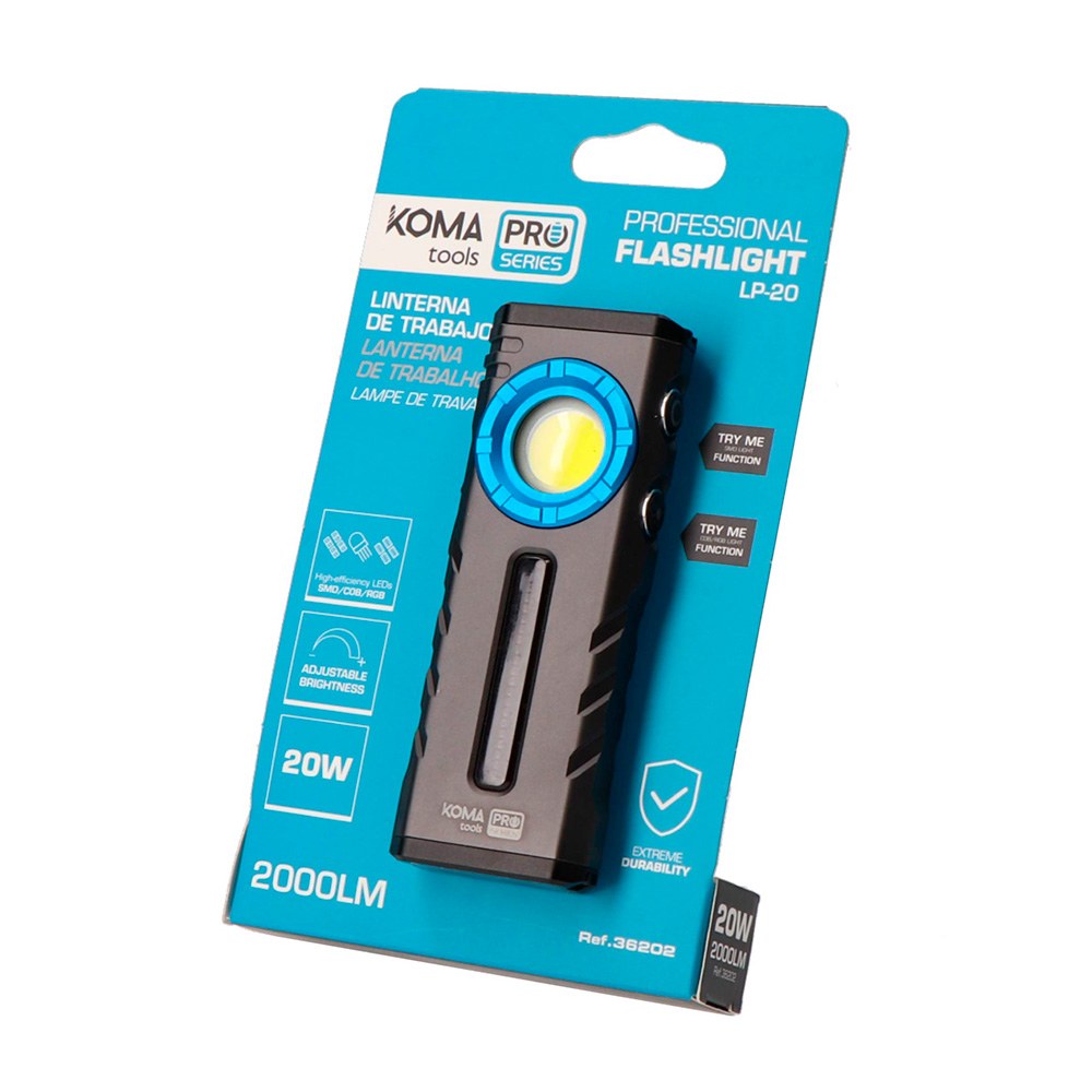 Linterna led profesional de trabajo lp-20 recargable, 20 w, 2000 lm, 2000 mah, 45 x 22 x 116 mm