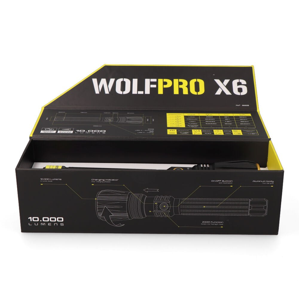 Linterna led táctica largo alcance, wolfpro x6, 10000 im