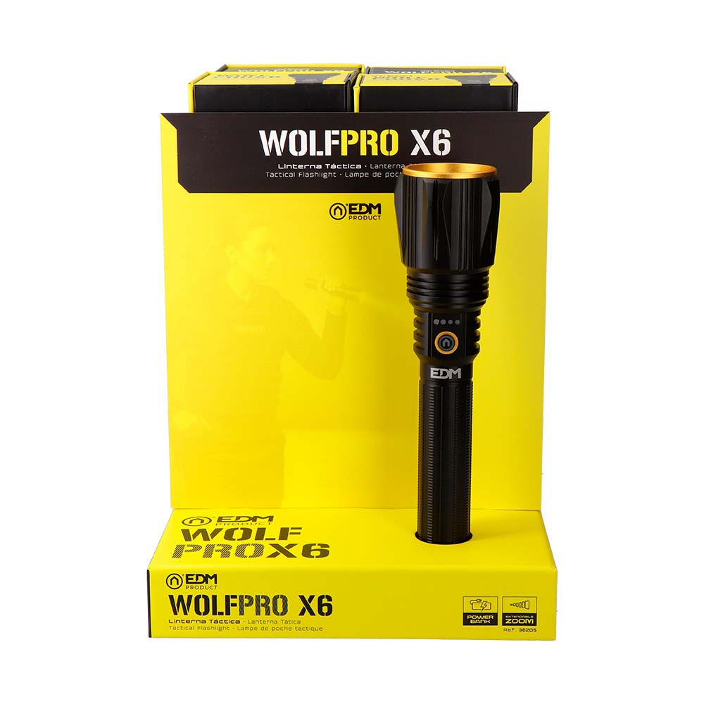 Linterna led táctica largo alcance, wolfpro x6, 10000 im