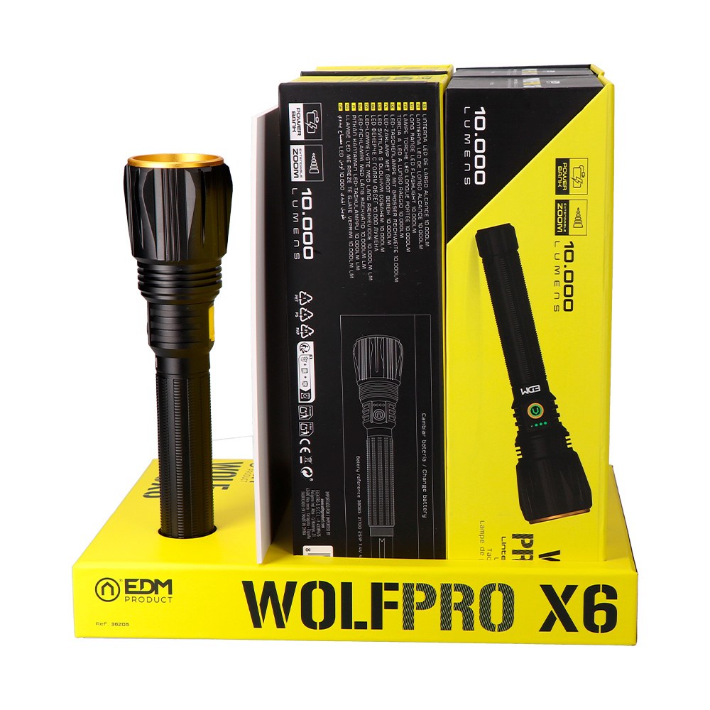 Linterna led táctica largo alcance, wolfpro x6, 10000 im