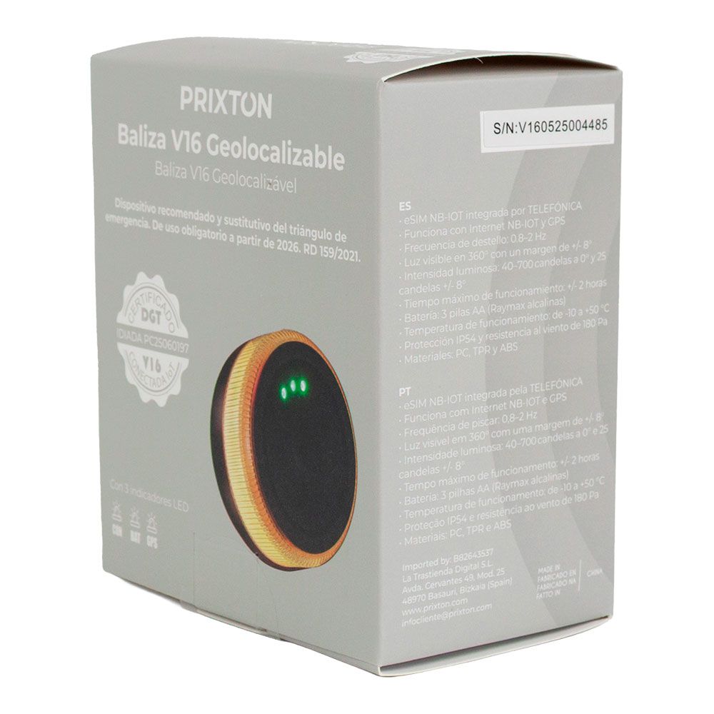 Baliza v16 de emergencia homologada conectada geolocalizable con dgt 3.0 prixton