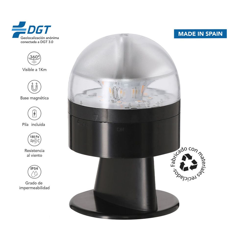 Baliza v16 de emergencia homologada conectada geolocalizable con dgt 3.0 pf erum vial negra, sin ean individual