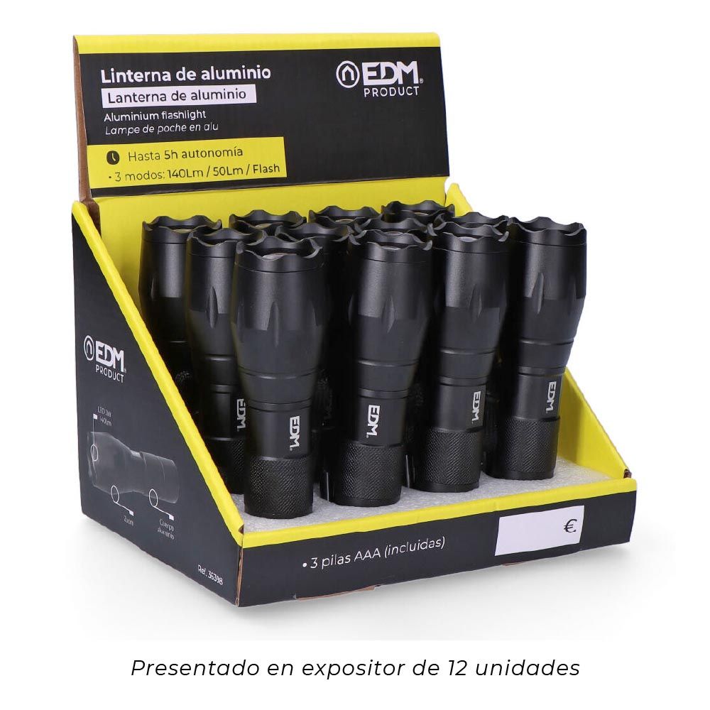Linterna led tactical force, zoom, aluminio, 3 w 140 lm 3xaaa (incluidas)