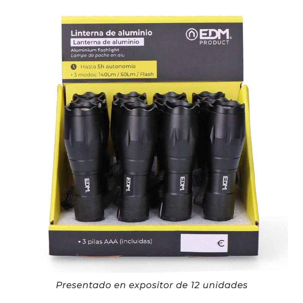 Linterna led tactical force, zoom, aluminio, 3 w 140 lm 3xaaa (incluidas)