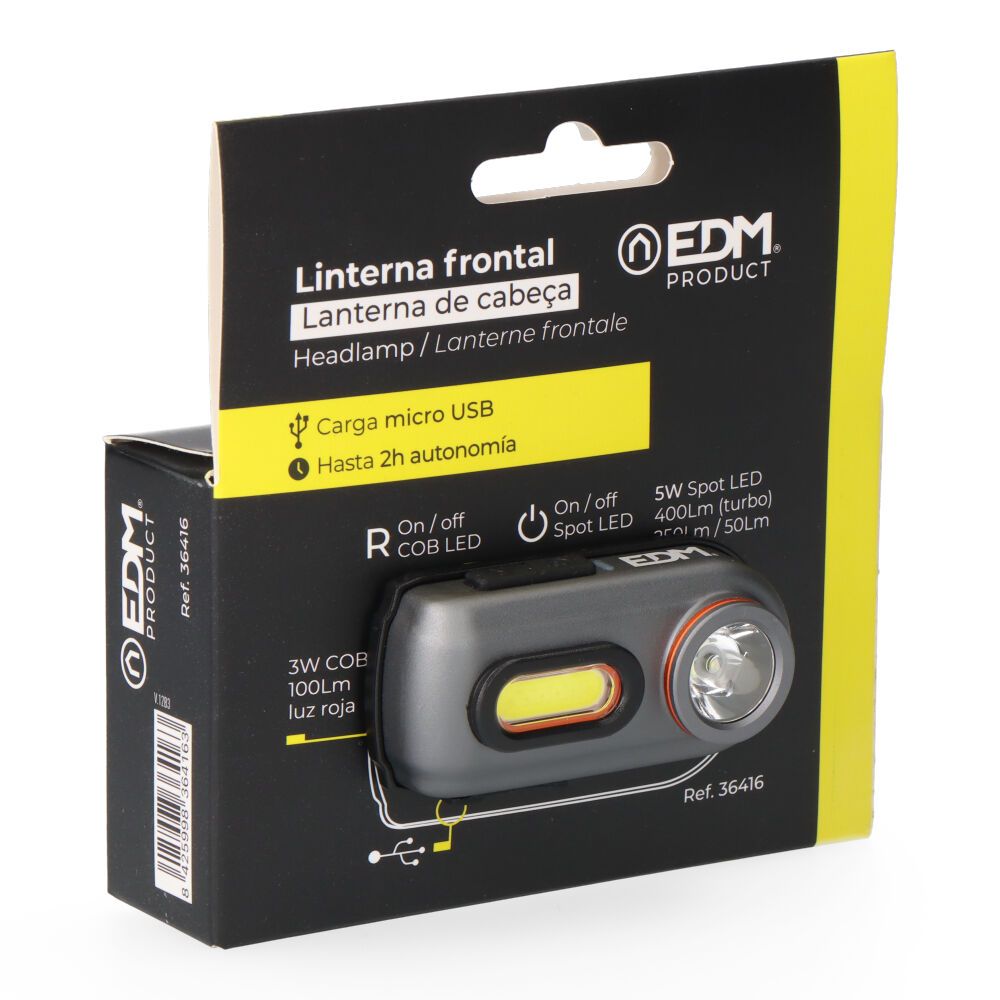 Linterna led frontal wildtrack tx3 recargable, 2 leds 400 lm 5 w, 65 x 26 x 32 mm
