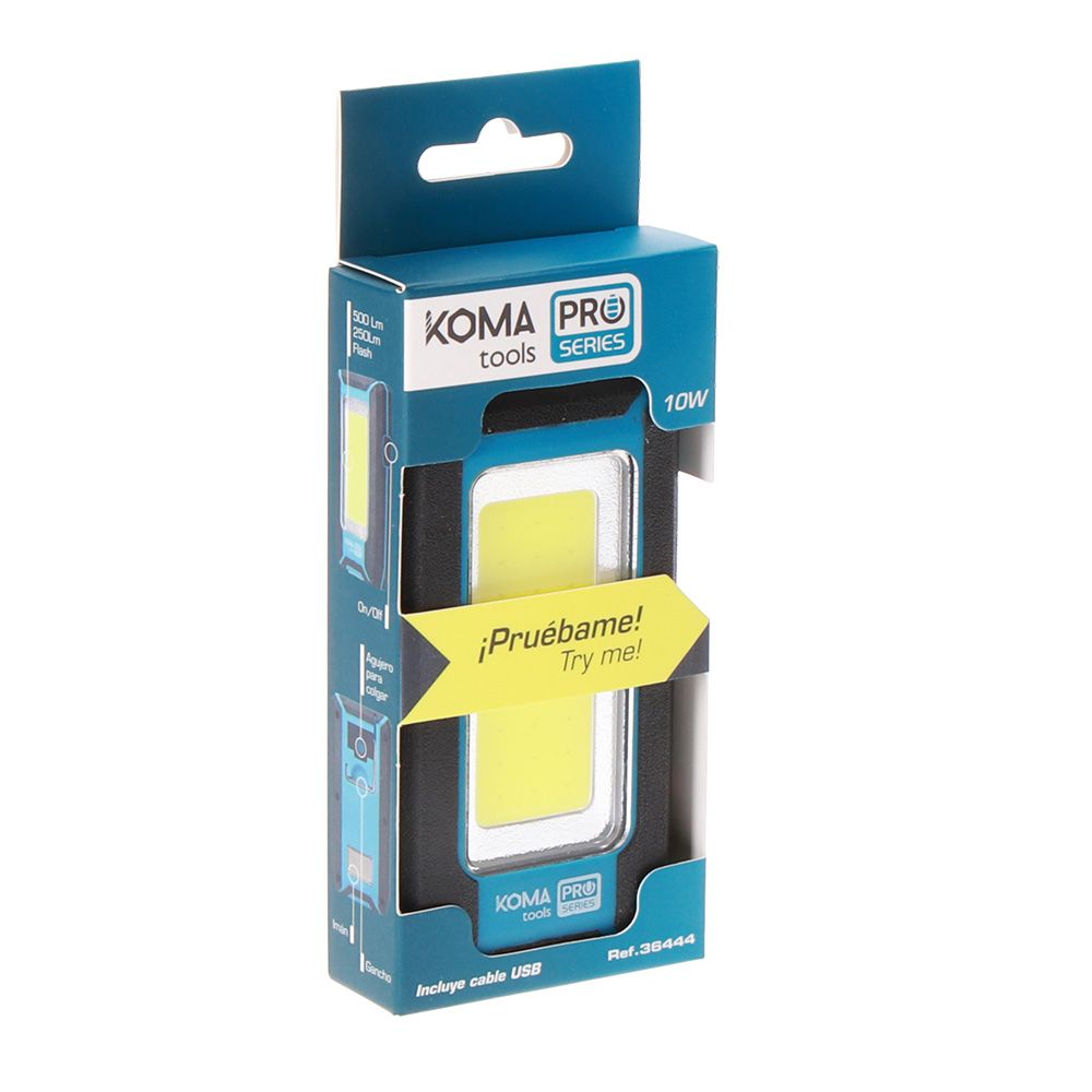 Linterna led cob 10 w 500 lm profesional, recargable, con gancho + iman, funcion power bank, 60 x 23 x 112 mm