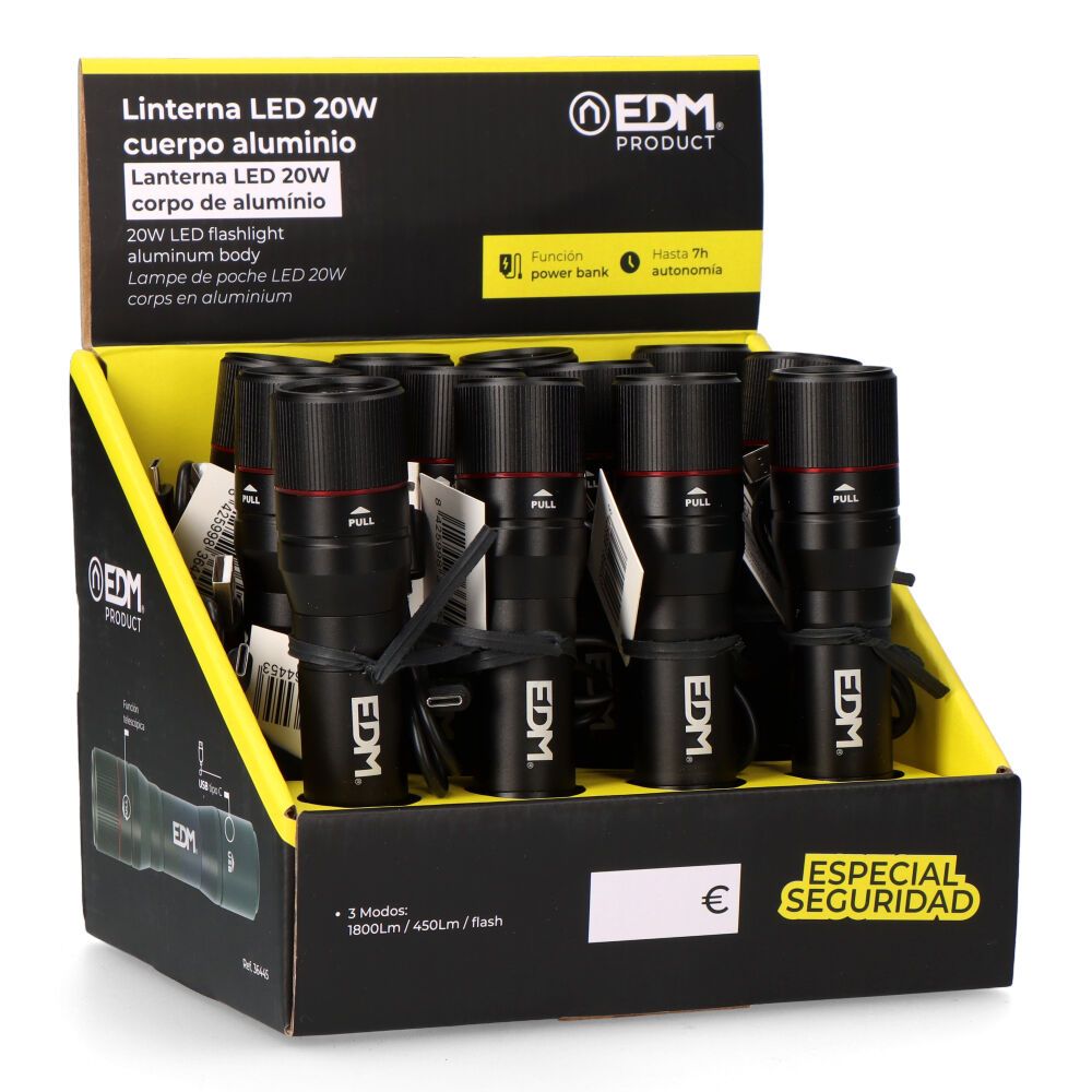 Linterna de 1 led wild force kv2 20w 1800 lm, cuerpo aluminio, recargable, power bank