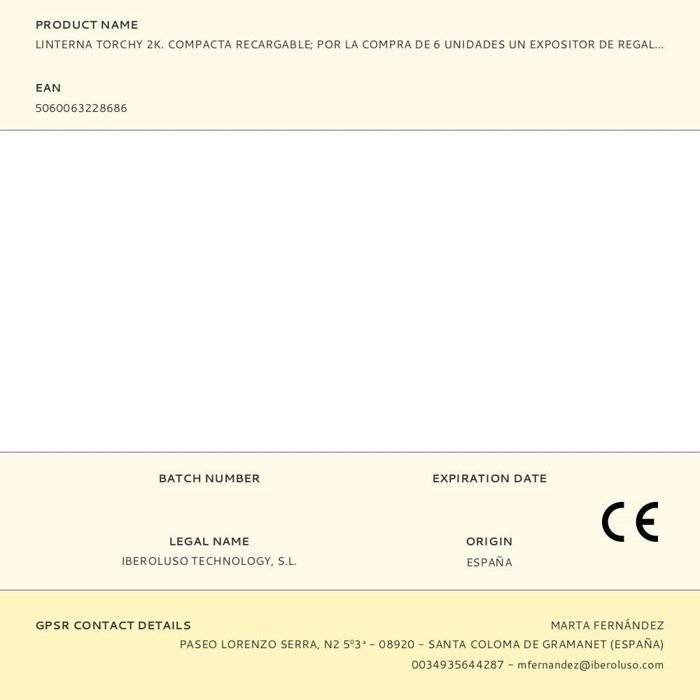 Linterna torchy 2k. compacta recargable - por la compra de 6 unidades un expositor de regalo