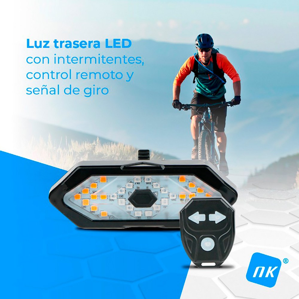 Luz trasera led con intermitentes y mando para bicicleta