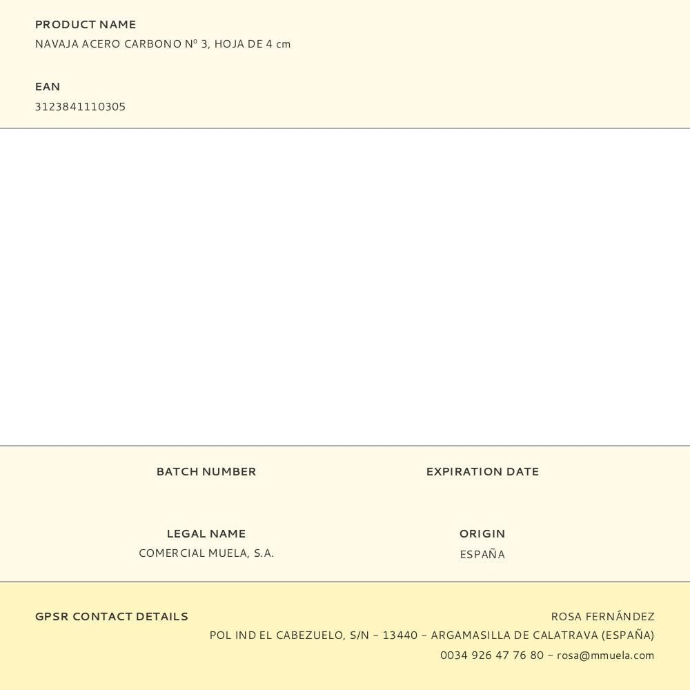 Navaja acero carbono nº 3, hoja de 4 cm