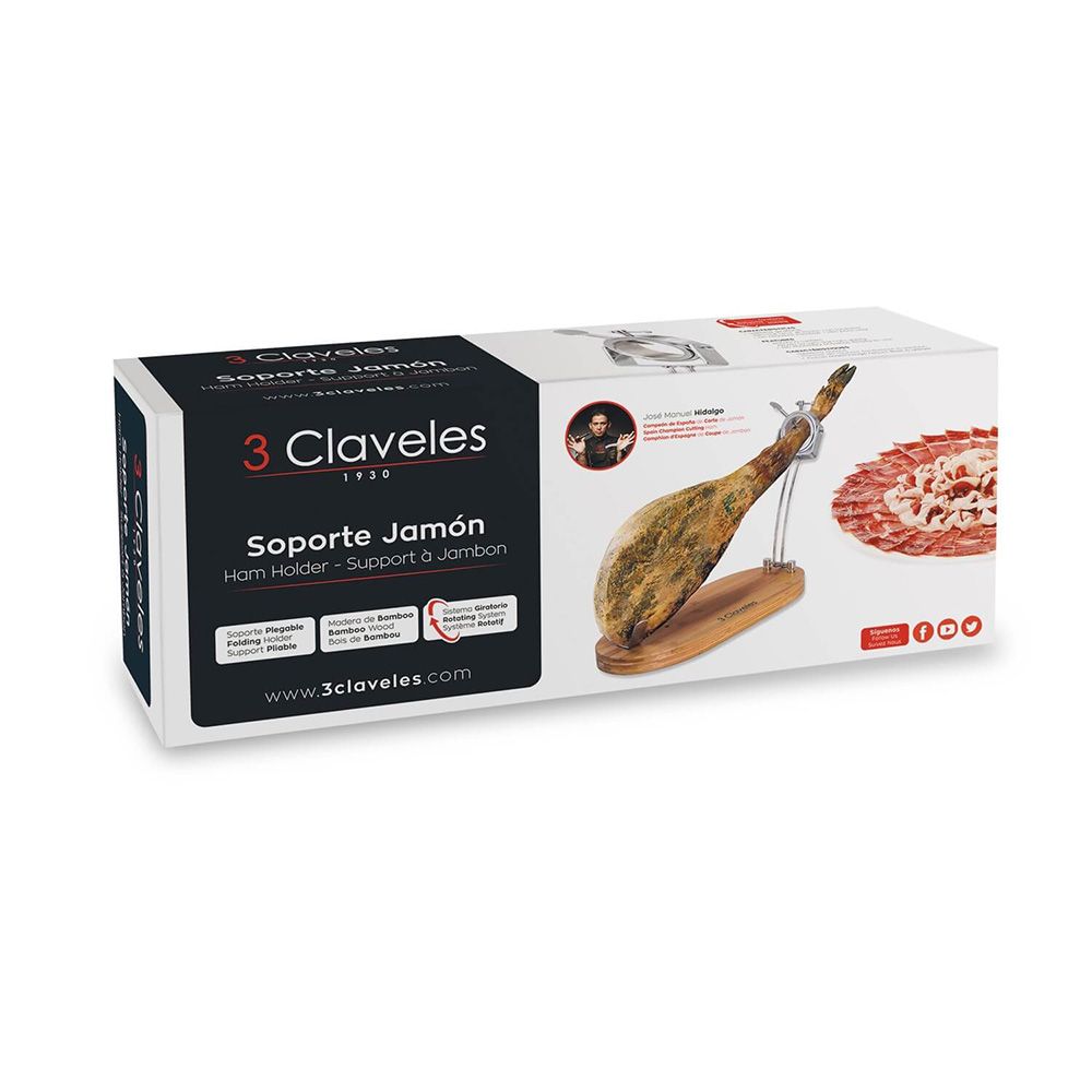 Jamonero plegable cabezal giratorio base madera 47 x 18,5 x 37 cm