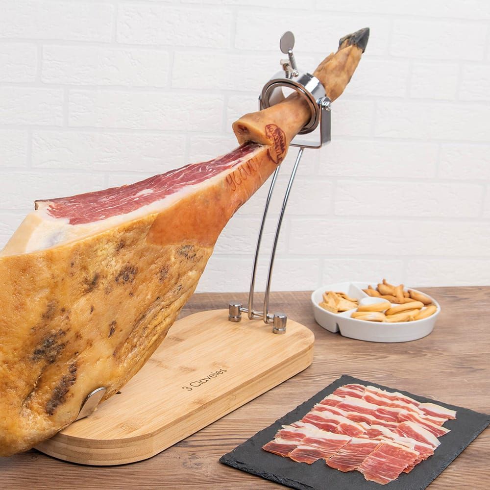 Jamonero plegable cabezal giratorio base madera 47 x 18,5 x 37 cm