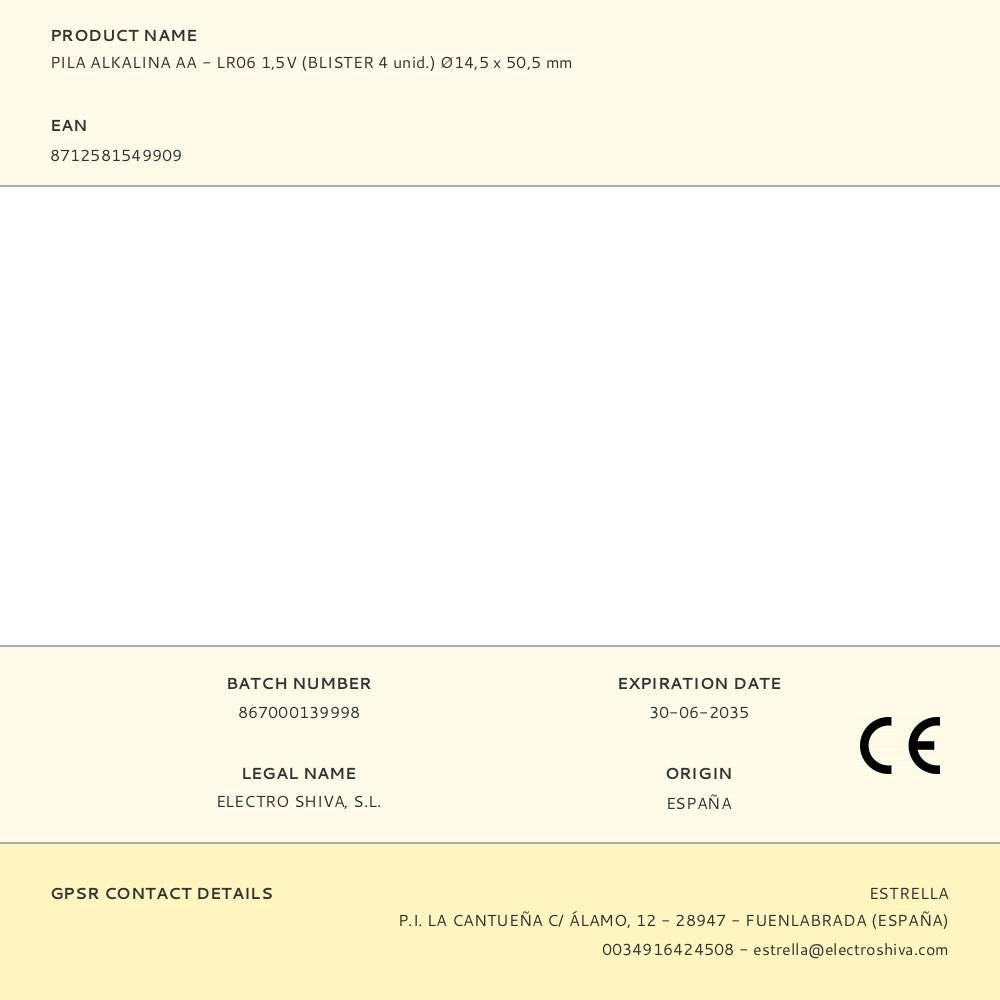 Pila alkalina aa, extra power, lr06, 1,5v, ø14,5 x 50,5 mm, 4 uds, blíster