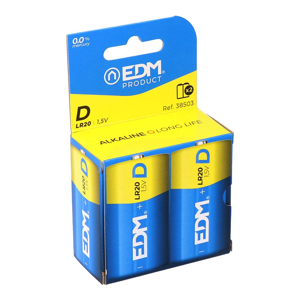 Pila alkalina power life d - lr20 1,5v ø34,2 x 61,5 mm, blister 2 uds