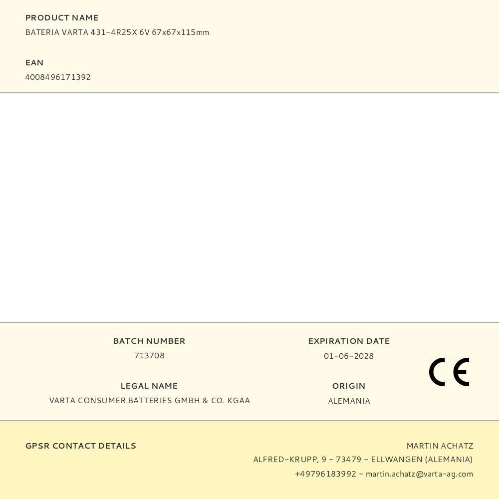 Bateria varta 431-4r25x 6v 67x67x115mm